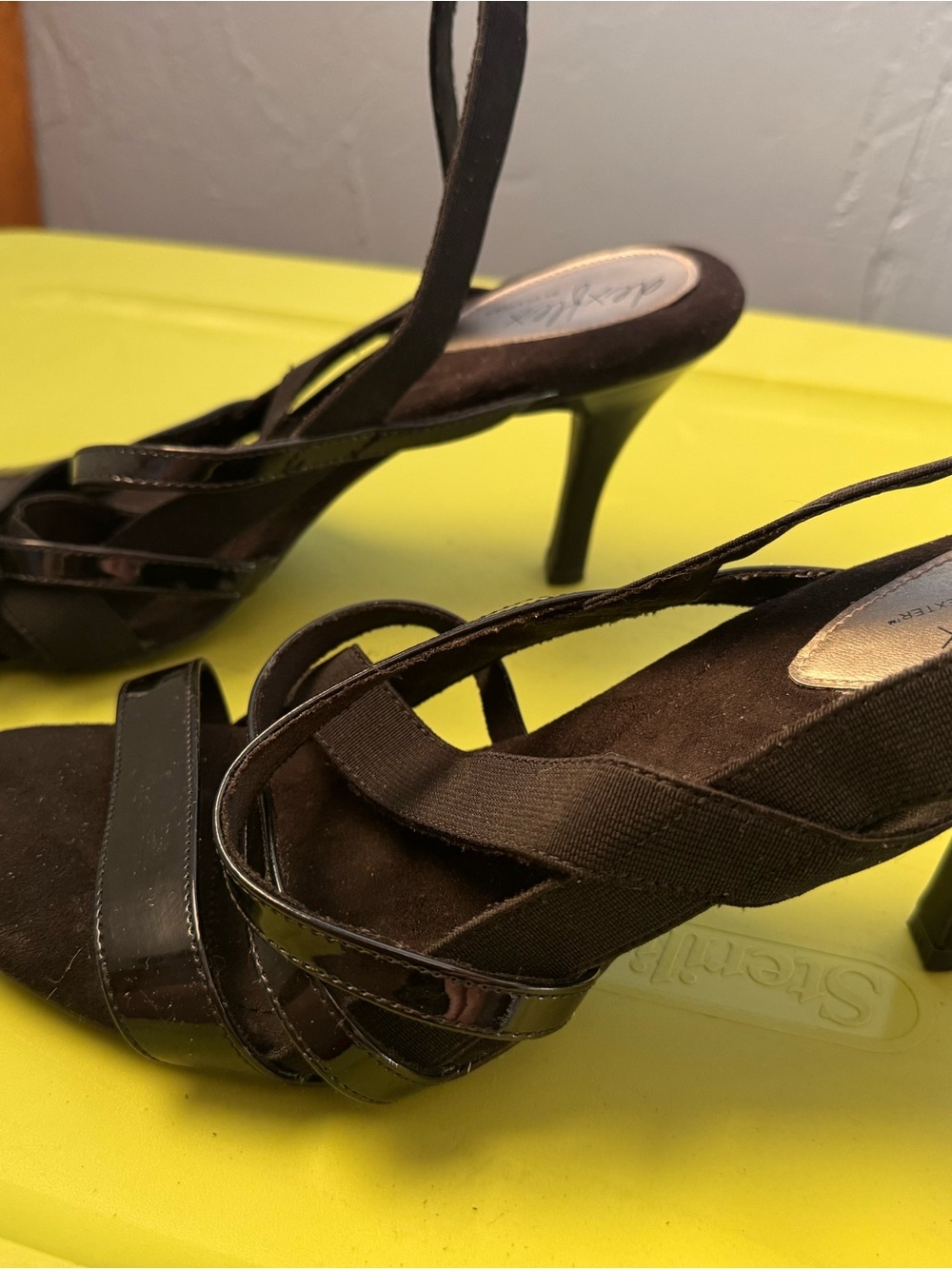 dexflex comfort Black Strappy Slingback Heel Sandals